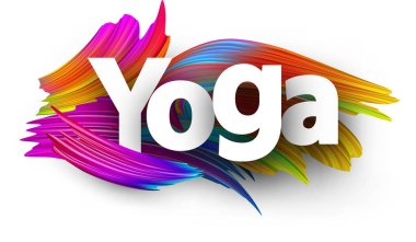 Yoga poster spektrum fırça darbeleriyle beyaz arka plan üzerinde. Renkli gradyan fırçası tasarım. Vektör kağıt çizim.