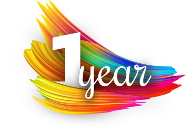 Spektrum fırça darbeleriyle beyaz arka plan üzerinde bir yıl tebrik kartı. Renkli gradyan fırçası tasarım. Vektör kağıt çizim.