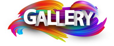 Galeri poster spektrum fırça darbeleriyle beyaz arka plan üzerinde. Renkli gradyan fırçası tasarım. Vektör kağıt çizim.