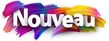 Yeni poster spektrum fırça darbeleriyle üzerinde mavi arka plan, Fransızca. Renkli gradyan fırçası tasarım. Vektör kağıt çizim. 