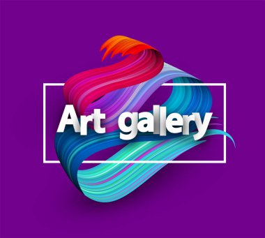 Sanat gaallery poster ile beyaz bir çerçeve ve spektrum fırça darbesi mor zemin üzerine. Renkli gradyan fırçası tasarım. Vektör kağıt çizim