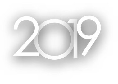 2019 yeni yıl beyaz arka plan üzerinde oturum açın. Vektör kağıt çizim.