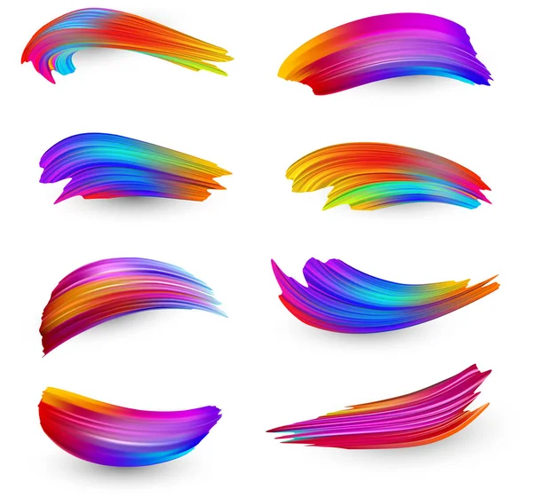 Bright Gradient Paint Brush Strokes Set Colorful Spectrum Brush Design — Stock Vector