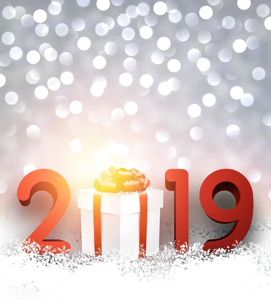 Fondo Gris Brillante Año Nuevo 2019 Con Números Rojos Caja — Vector de stock