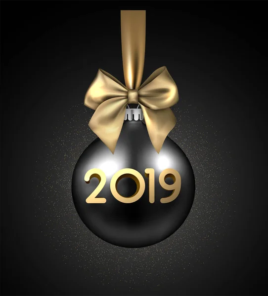 Fondo Año Nuevo 2019 Brillante Negro Con Bola Navidad Hermoso — Vector de stock