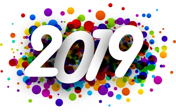 2019 Nieuwjaar Teken Met Kleurrijke Verf Druppels Witte Achtergrond Vectorillustratie — Stockvector