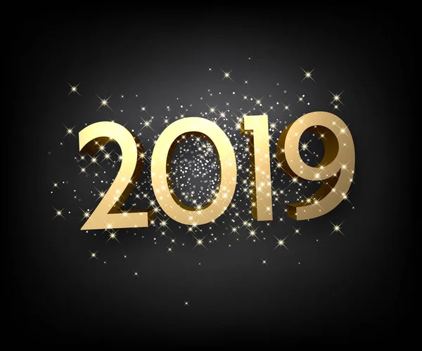 Zwarte 2019 Nieuwjaar Achtergrond Met Glanzend Gouden Cijfers Christmas Wenskaart — Stockvector