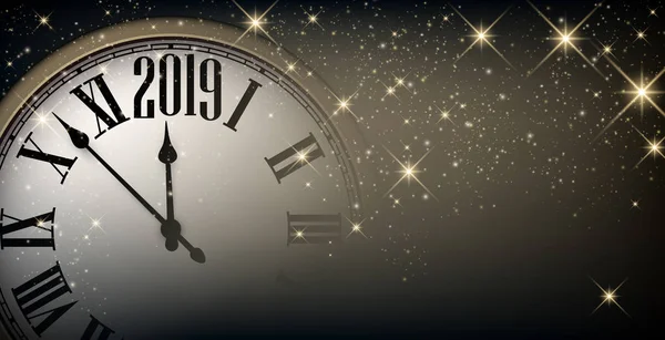 Brillant 2019 Nouvel Fond Avec Horloge Belle Carte Vœux Noël — Image vectorielle