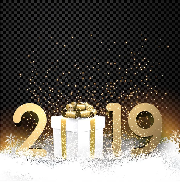 Fondo Negro Transparente Brillante Año Nuevo 2019 Con Figuras Oro — Vector de stock