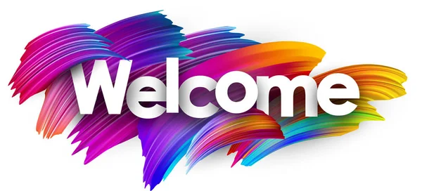 Welcome Poster Spectrum Brush Strokes White Background Colorful Gradient Brush — Stock Vector