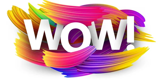 Wow Poster Spectrum Brush Strokes White Background Colorful Gradient Brush — Stock Vector