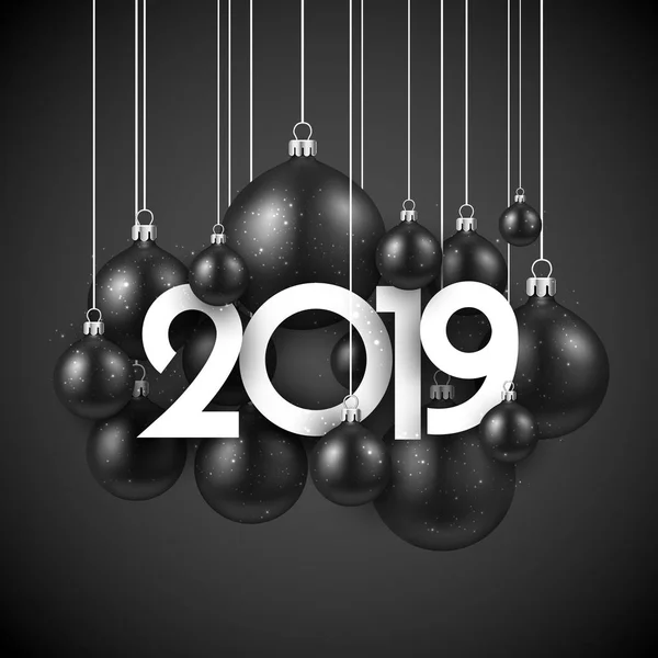 Negro 2019 Año Nuevo Fondo Con Bolas Grafito Navidad Decoración — Vector de stock