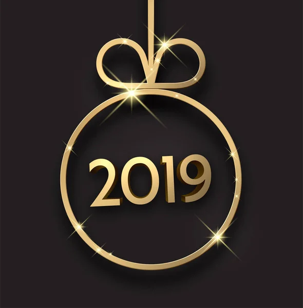 Fondo Año Nuevo Negro 2019 Con Bola Navidad Brillante Oro — Vector de stock