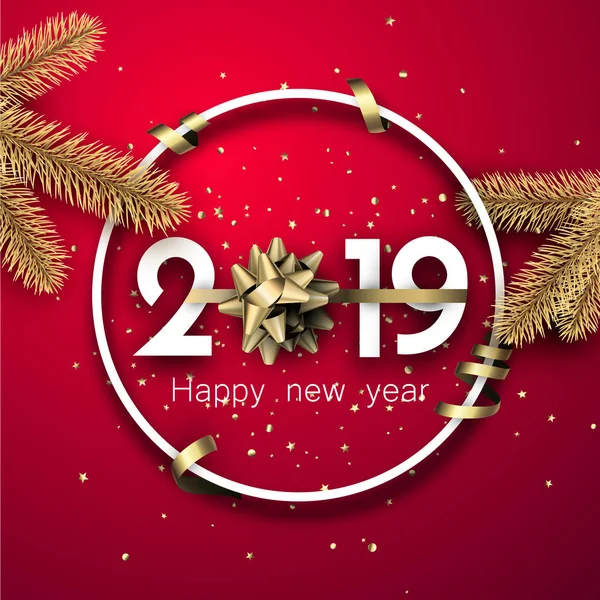 Červená 2019 Šťastný Nový Rok Pozadí Bílým Kulatým Rámem Krásný — Stockový vektor