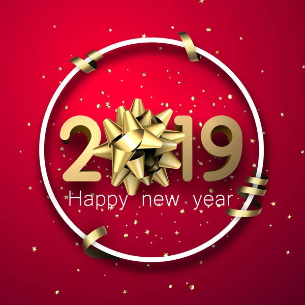 Červená 2019 Šťastný Nový Rok Pozadí Bílým Kulatým Rámem Krásný — Stockový vektor