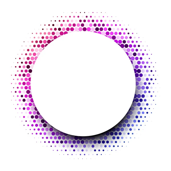 白色圆形背景 带有抽象的粉红色和紫色点缀图案 半色调效果 流行艺术风格 矢量纸插图 — 图库矢量图片