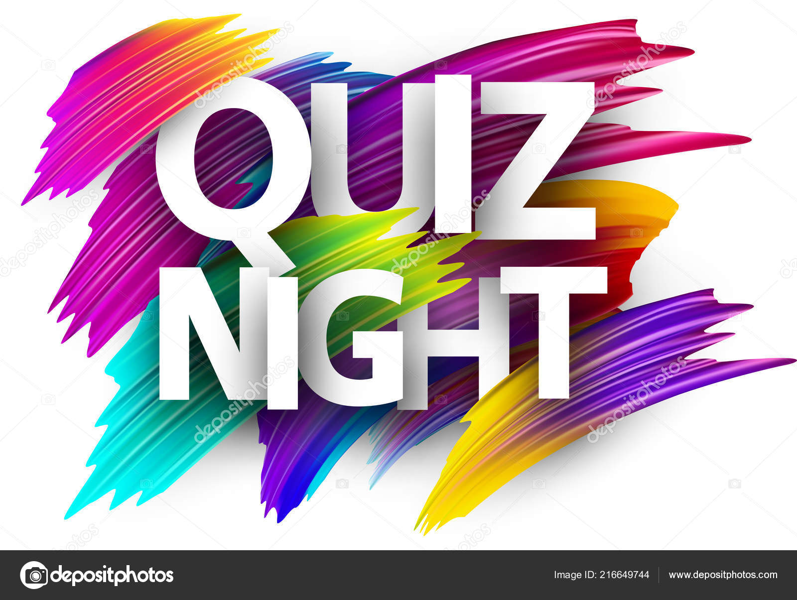 Quiz Night Poster Colorful Brush Design Isolated White Background Within Trivia Night Flyer Template Free