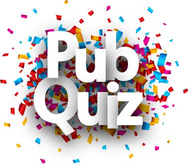 Pub quiz card with colorful paper confetti isolated on white background clipart