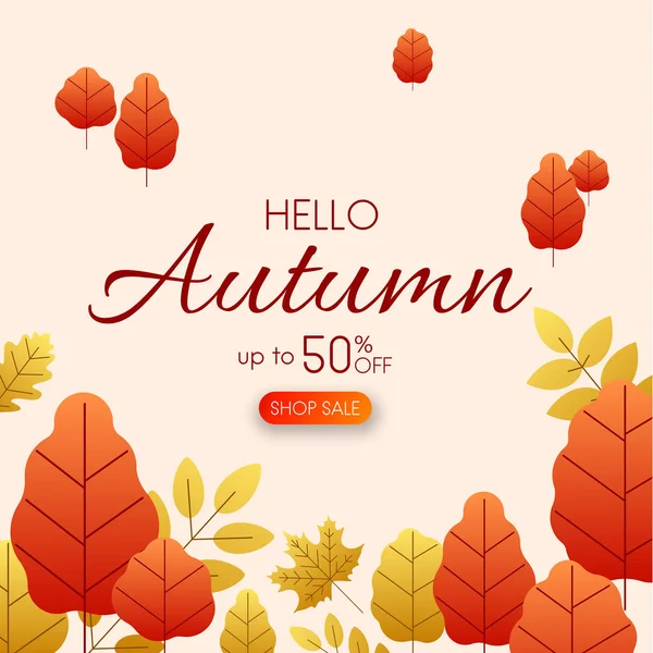 Hallo Herbst Verkauf Promo Karte Mit Goldenen Blättern — Stockvektor