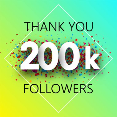 Teşekkür ederim, 200 k takipçileri, spektrum kart konfeti ile sosyal ağ için