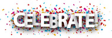 Beyaz arka plan üzerinde izole renkli kağıt konfeti ile kutlama ilanı