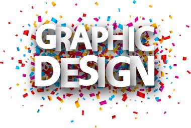 Grafik tasarım poster izole beyaz arka plan üzerinde renkli kağıt konfeti ile