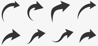 Beyaz arka plan üzerinde izole siyah eğri ok kümesi