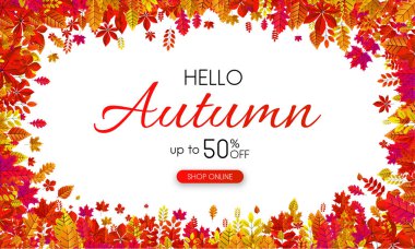 Sonbahar % 50 satış, promo poster Altın yaprağı ile Merhaba