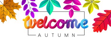 Hoş geldiniz sonbahar poster güzel renk ile izole üzerinde beyaz arka plan bırakır