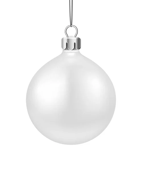 Witte Kerstmis Bal Geïsoleerd Witte Achtergrond — Stockvector