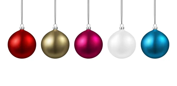 Ronde Kleurrijke Kerstballen Kerstmis Nieuwjaar Decoratie Geïsoleerd Witte Achtergrond — Stockvector
