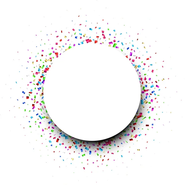 Cadre Rond Blanc Anniversaire Avec Confettis Brillants Colorés — Image vectorielle