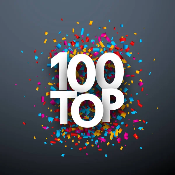 Top 100 Poster Colorful Paper Confetti Hit Parade Sign — Stock Vector