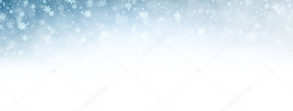 Blue blurred winter banner with snow pattern