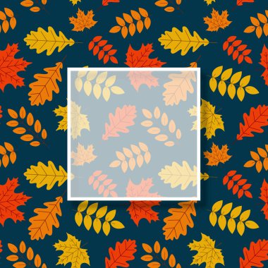 Sonbahar arka plan beyaz kare şeffaf çerçeve ve Altın yaprağı ile. Vektör
