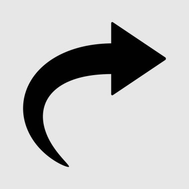 Beyaz arka plan üzerinde izole siyah Sağa Bükülü Oka. Vektör işareti