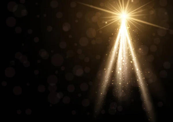 Fekete Absztrakt Fényes Poszter Arany Fény Bokeh Hatása Karácsony Vagy — Stock Vector