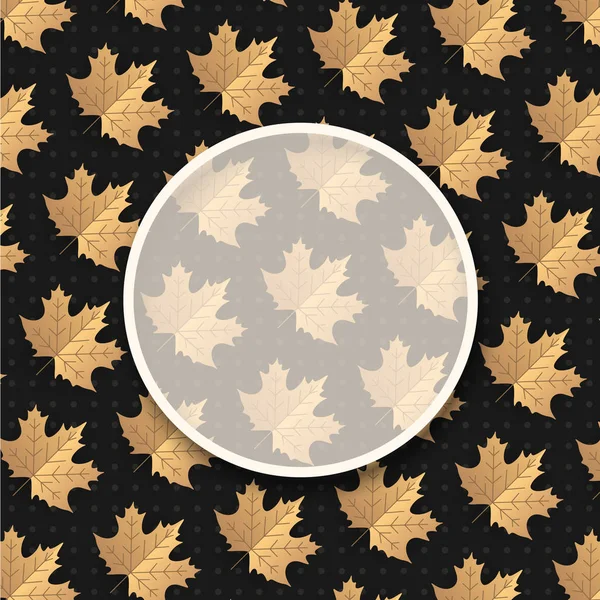 Fond Automne Avec Cadre Rond Blanc Transparent Feuilles Érable Dorées — Image vectorielle