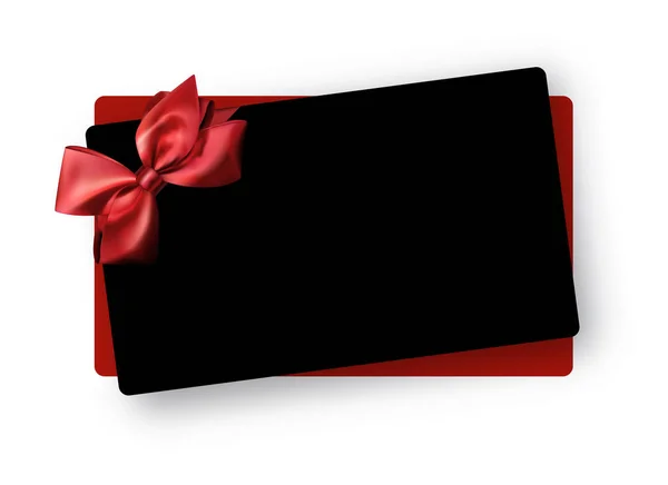 Modèle Carte Cadeau Vœux Noir Avec Nœud Satin Rouge Vecteur — Image vectorielle