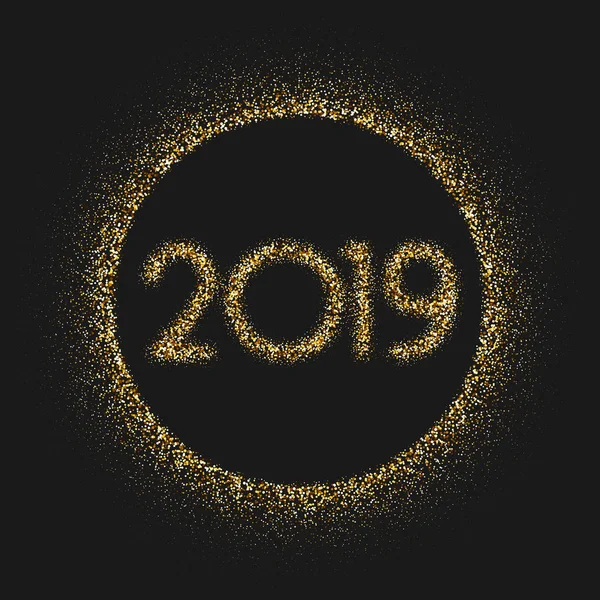 Gold 2019 New Year Sign Grey Background Vector Card — Stock Vector