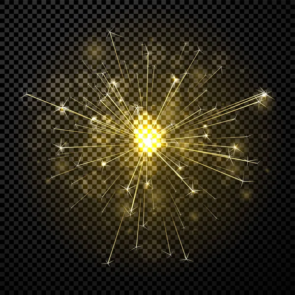 Golden Shiny Firework Sparkler Transparent Background Festive Decoration Vector Card — Stock Vector