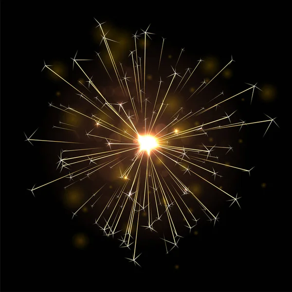 Gold Glänzendes Feuerwerk Oder Wunderkerze Auf Schwarzem Hintergrund Festliche Dekoration — Stockvektor