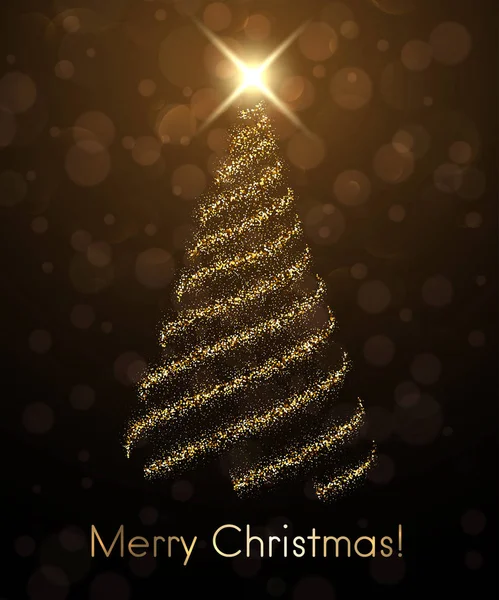 Joyeux Noël Carte Voeux Avec Arbre Noël Brillant Fond Vectoriel — Image vectorielle