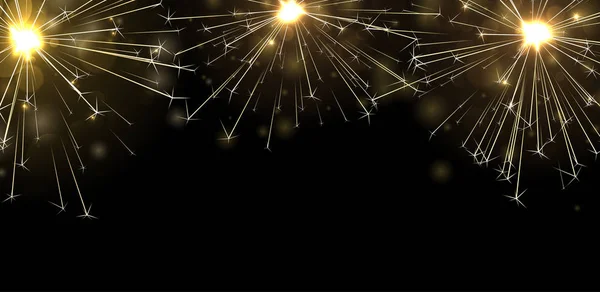 Чорний Плакат Золотою Іскрою Феєрверк Святкова Прикраса Векторний Фон — стоковий вектор