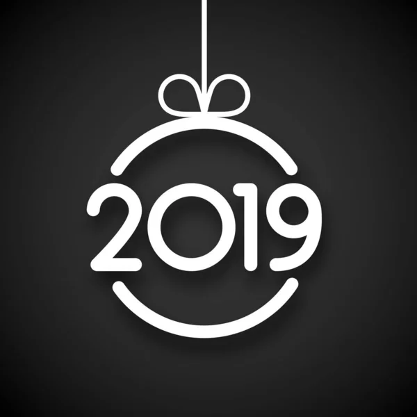 Black 2019 Tarjeta Año Nuevo Con Bola Navidad Abstracta Blanca — Vector de stock