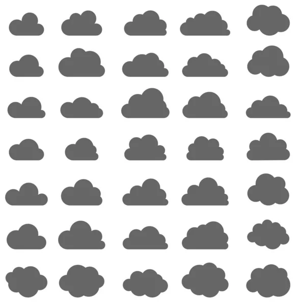 Conjunto Nubes Grises Aisladas Sobre Fondo Blanco Almacenamiento Nube Signo — Vector de stock