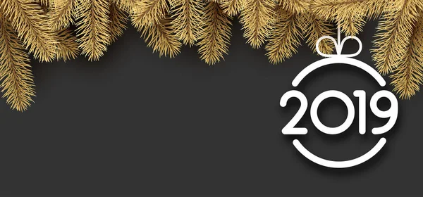 Banner Año Nuevo 2019 Con Ramas Abeto Bola Navidad Abstracta — Vector de stock