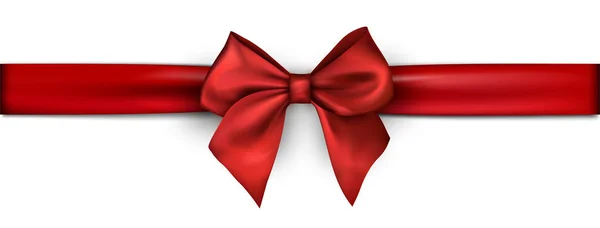 White Banner Red Satin Ribbon Bow Festive Decoration — Stock Vector
