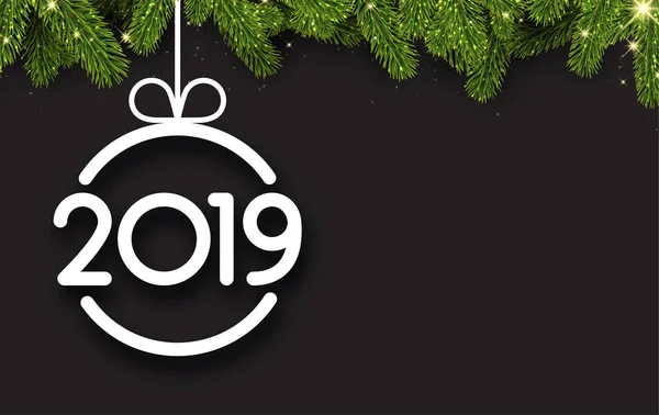 Tarjeta Año Nuevo 2019 Con Ramas Abeto Bola Navidad Abstracta — Vector de stock