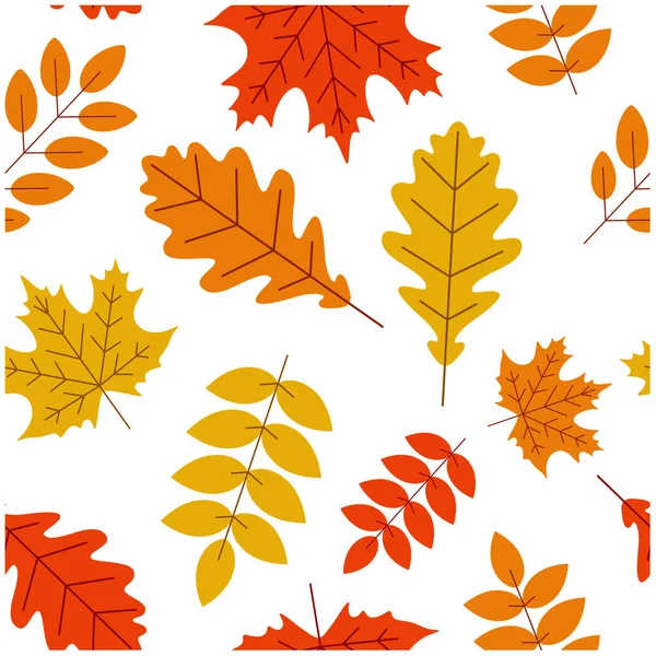 White Autumn Backdrop Beautiful Colorful Leaves Seamless Pattern Vector Background — Stock Vector